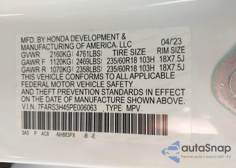 2023 Honda Cr-V Ex 2Wd из США, поврежденный, VIN 7FARS3H45PE006063